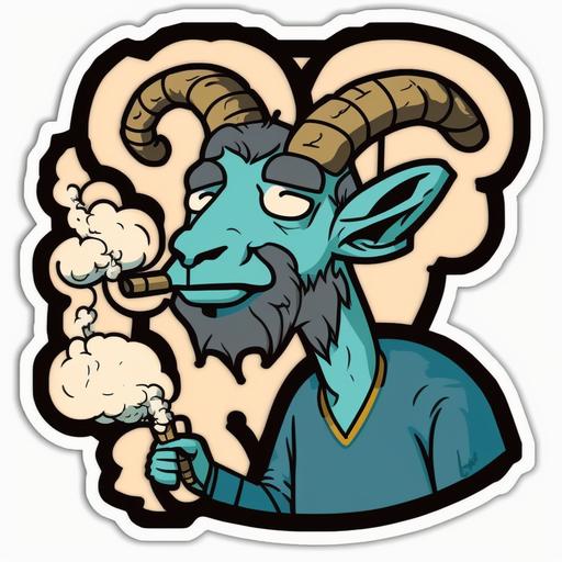 goat smoke sticker, cartoon