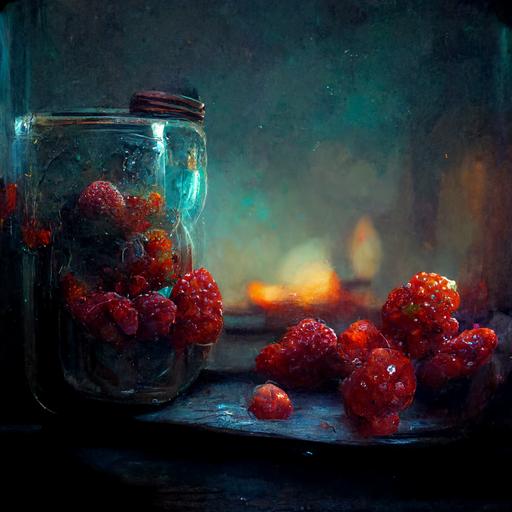 goblet of jewel-toned fruit, sparkling like gems, blackberries, raspberries, strawberries, grapes, kiwi :: very realistic :: inner glow :: catchlights :: cinematic :: hyper-realistic :: q 2 --s 20000