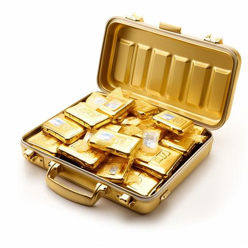 gold bars in a open suitcase , white background, punch-out wii
