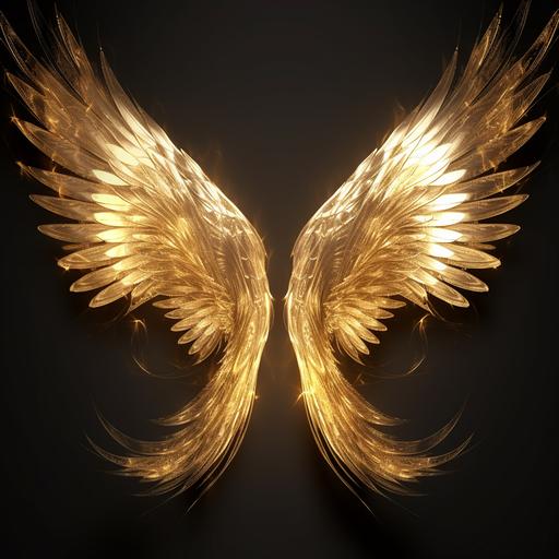 gold glistening cosmic angel wings on transparent backround, abstract