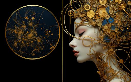 gold leaf | by mierlu::0 In the celestial realm, golden leaves float like celestial bodies, forming ephemeral constellations. Each gold leaf becomes a digital steampunk door, unveiling portals to unexplored worlds. Steeped in steampunk and retro-futuristic aesthetics, inspired by Gustav Klimt and Marc Chagall --ar 16:10 --v 5.2