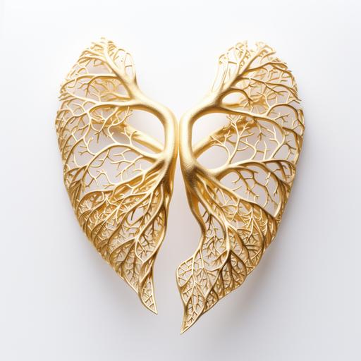 gold lungs resembling nervous system, white background