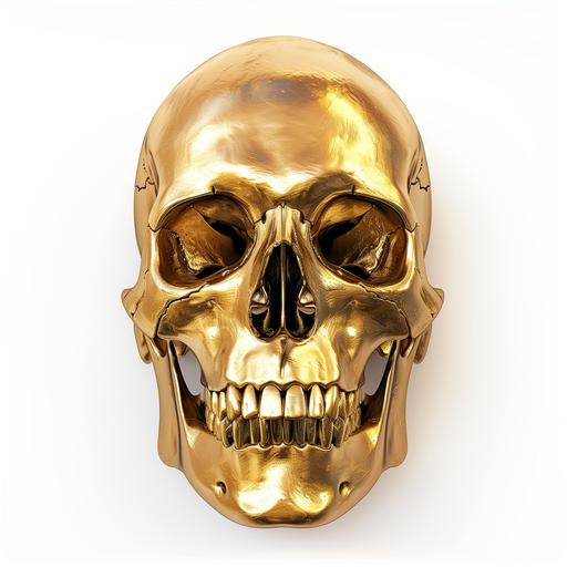 gold metallic real skull looking forward, white background --v 6.0 --s 50 --style raw
