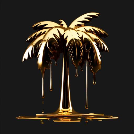 gold palm tree cartoon style with water dripping, black background