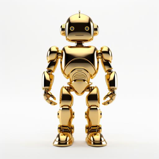 gold simple metallic robot standing on white background, 3d model like , hd