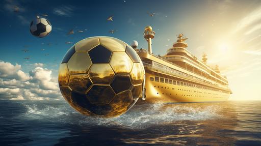 gold soccer ball, yacht, plane, luxury, 8K --ar 16:9