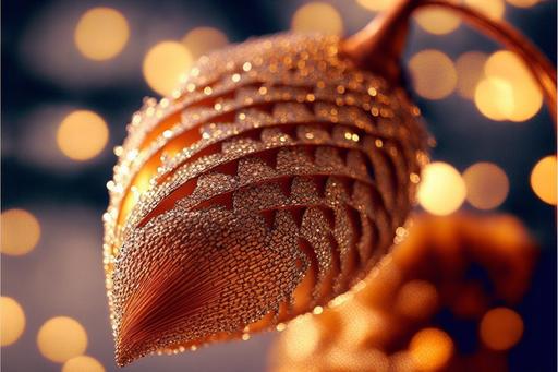 golden acorn, intricate vintage Christmas ornament, nostalgic, retro, festive, sparkling ✨ shimmering ✨, bokeh, gorgeous photograph --v 4 --ar 3:2 --chaos 50