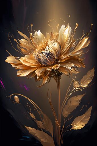 golden flower painting with bright background, --ar 2:3 --v 4