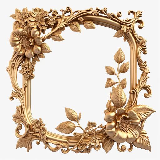 golden frame, flower, frame, picture frame, royal, white background