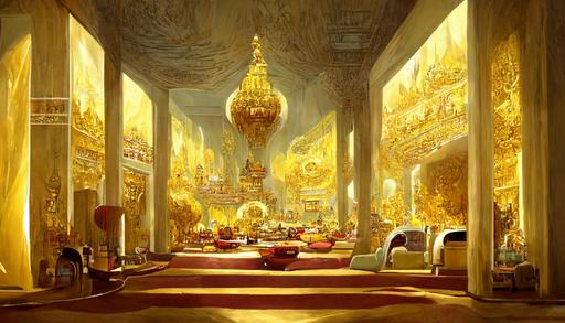 golden palace interior, speakers , cartoon, --ar 16:9