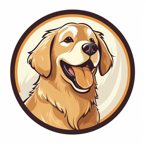 golden retriever dog smiling face logo, childrens book style, white background