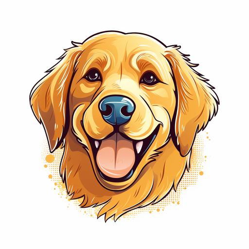 golden retriever dog smiling face logo, childrens book style, white background