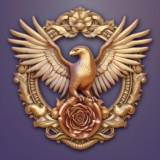 golden royal logo ,eagle with double headed ,fine art roses ,ornament, mint background without gradient ,realistic, hdr