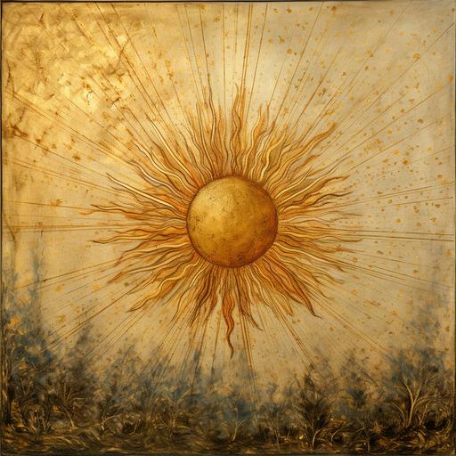 golden sunburst, old 17th century religious colored drawing