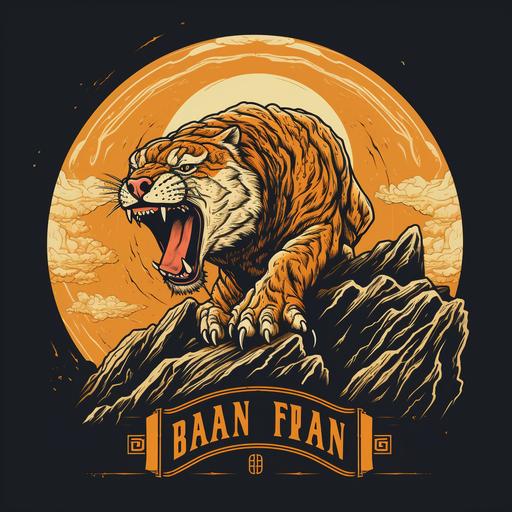 golden tiger roaring on top of a rock as bran logo