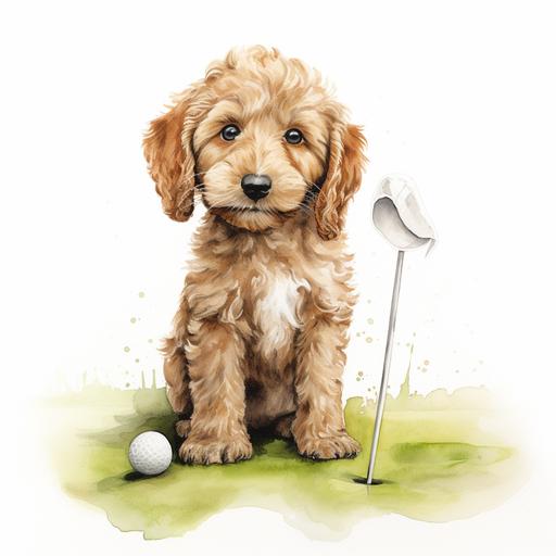 goldendoodle, watercolor, golf, nursery, minimalist