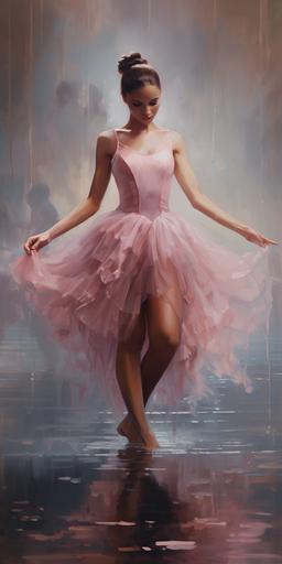gorgeous women dancing ballerina on a foggy lac, facing the camera, athletic performance, flamingo carnation, thunderbird majesty, blink and you will miss a detail, magazine photography ::1 dancing ballerina ::2 animal, flower ::-0.5 --ar 1:2 --v 5.2