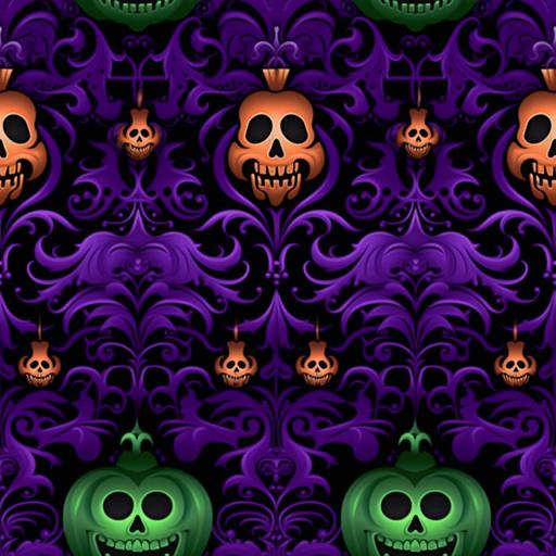 gothic, damask, halloween wallpaper, vampire, witch, pumpkin, jack o'lantern, ghost, neo noire, purple orange green black --tile --v 5.1