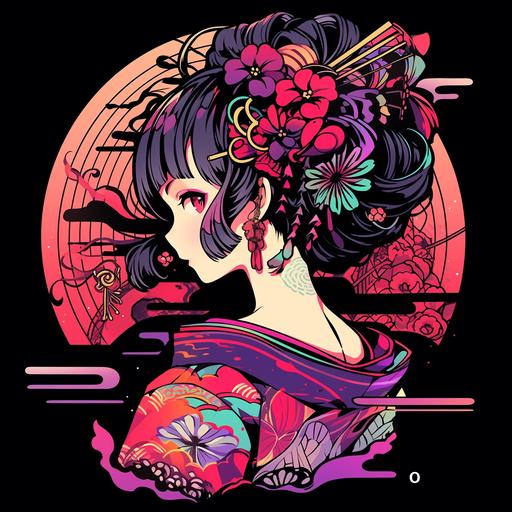 gothic japanese anime girl, t-shirt design vector contour --niji