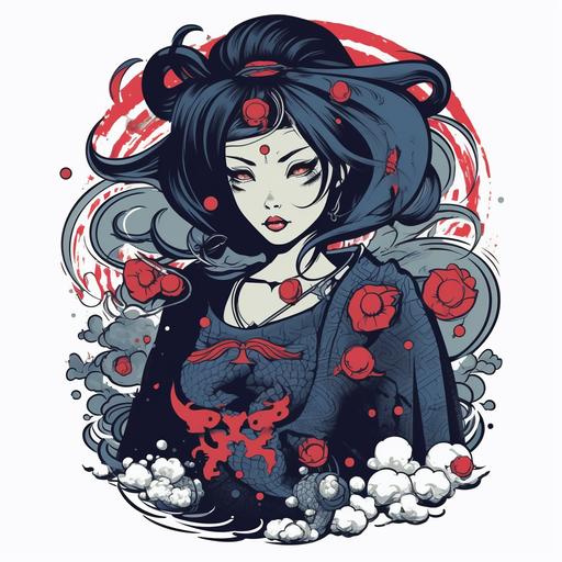 gothic japanese anime girl, t-shirt design vector contour --v 5.1