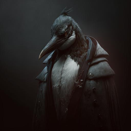 gothic penguen,enigmatic,4k,character,portrait,dark,cool pose