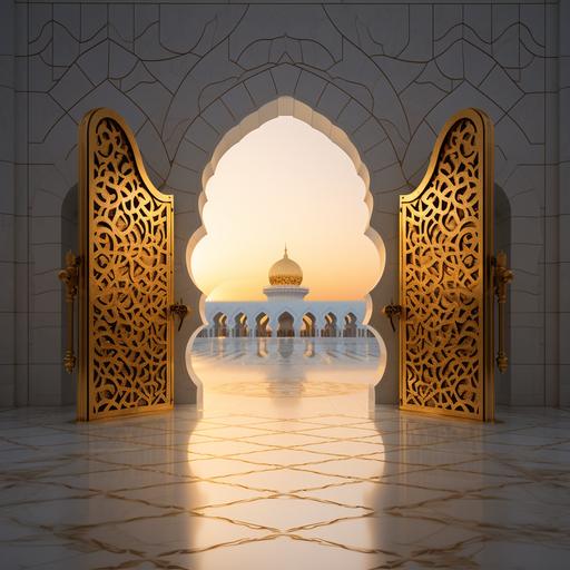 grand mosque doors opening with heart shaped key hole