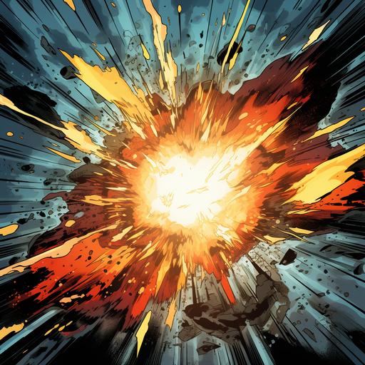graphic comic book effect, stylized, explosion, splatter, lightning