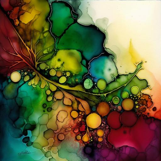 graphic using alcohol ink and watercolors in the style of Sim Lyritis . use bold lines. colors: ruby red, emerald green, citrine yellow, saphire blue