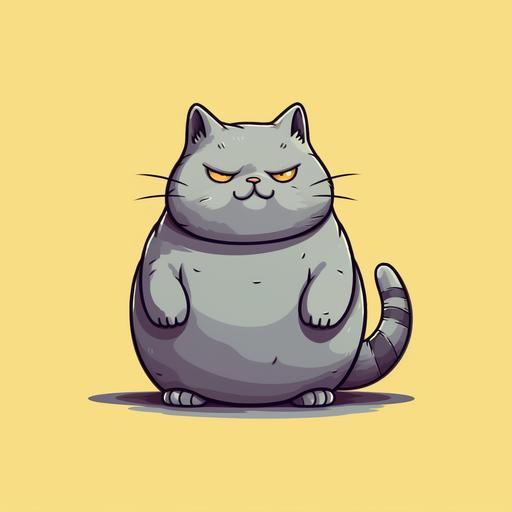 gray fat cat, cute cartoon