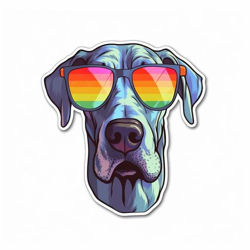 great dane cartoon wearing rainbow sunglasses on white background sticker