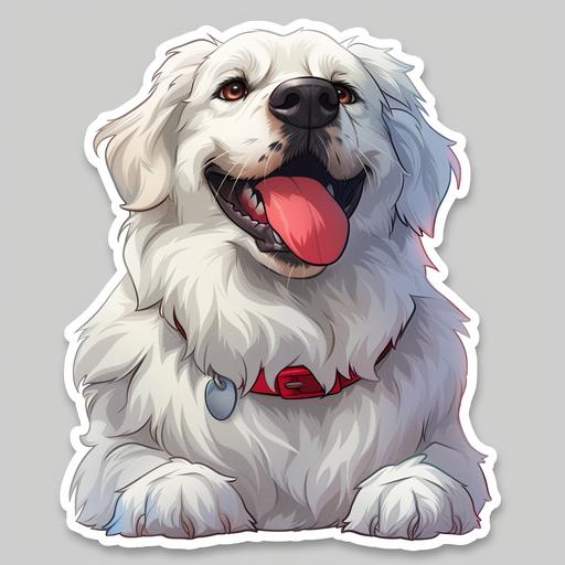 great pyrenees dog, cartoon, happy face, sticker with no background --s 750