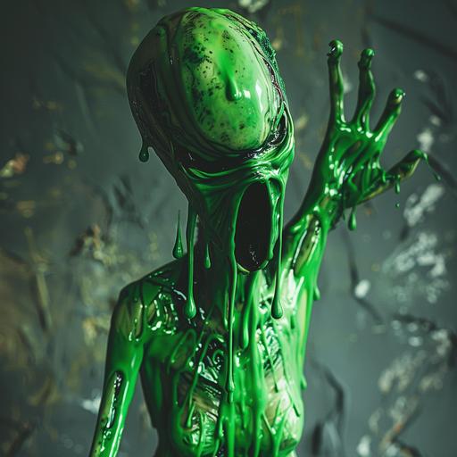 green alien throwing up