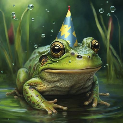 green big frog in happy birthday --q 2