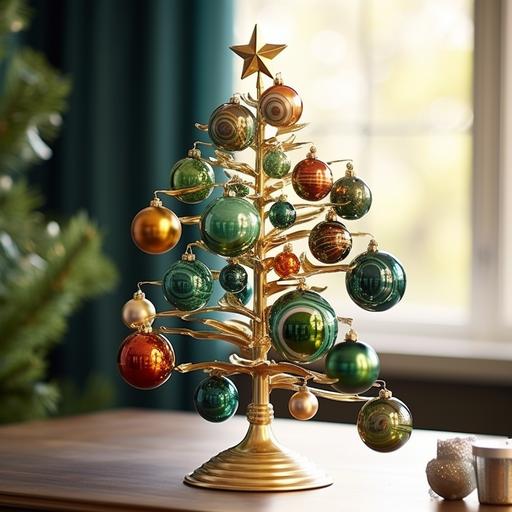 green christmas tree with ornaments like planets solar system 5 in the top is sun