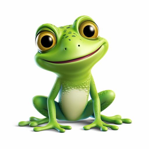 green frog, disney cartoon, high quality, white background