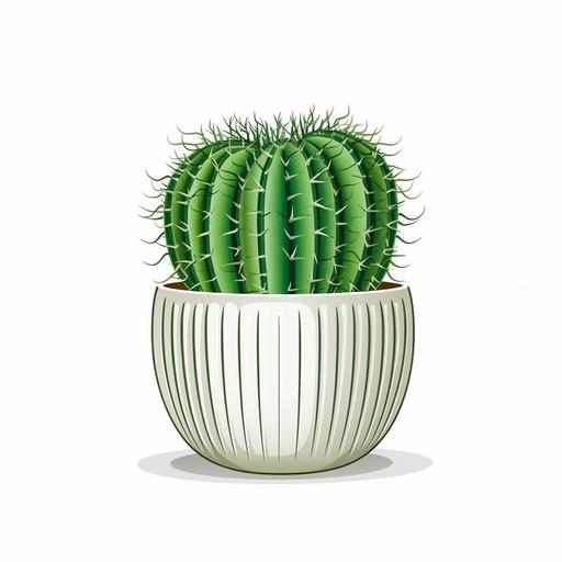green mini cactus in a white pot, art style, high detail, vector, contour, white background.