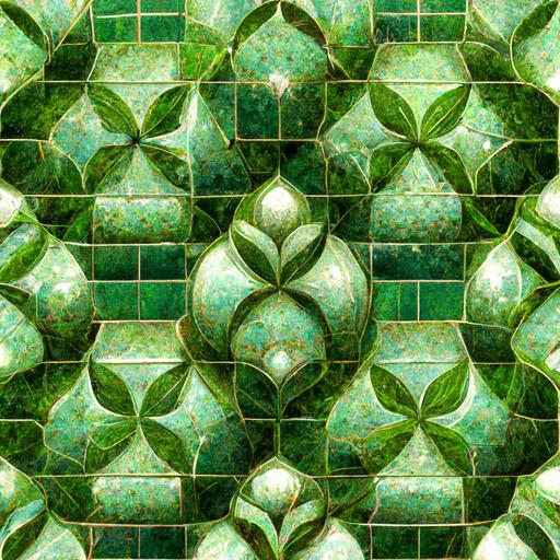 green ornate tiled mosaic, tileable, repeating pattern, digital art