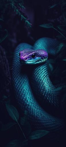 --ar 18:40 green snake slithering in the purple grass, ominous, powerful, dark lighting, moody, wallpaper --v 5.1