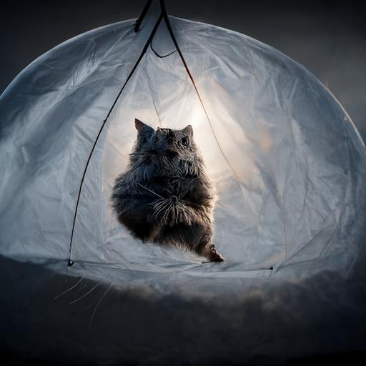 grey Siberian cat in a parachute photorealistic cinematic lighting