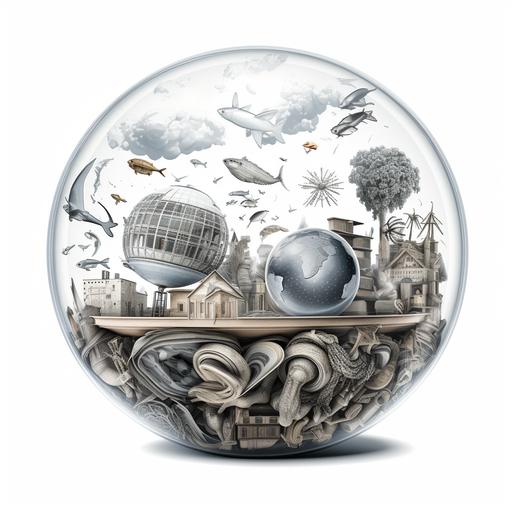grey sketch dream bubble filled with science, english, mathematics, geographic, art and drama symbols no background