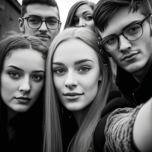 group of young people, 20mm lens, selfie, r&b vibe, irish