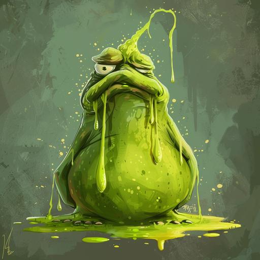 grumpy green alien pukes