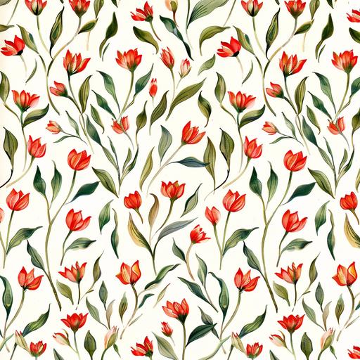 Vintage oil painting illustration small flower repeat textile pattern of tulip white background