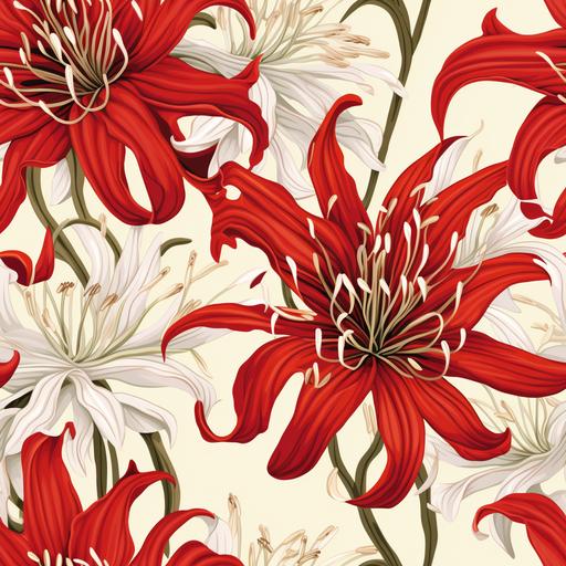 gucci style textile pattern, red spider lily, six colors, Julia heuer Style, seamless pattern, low detail, repeating pattern, vector design --tile