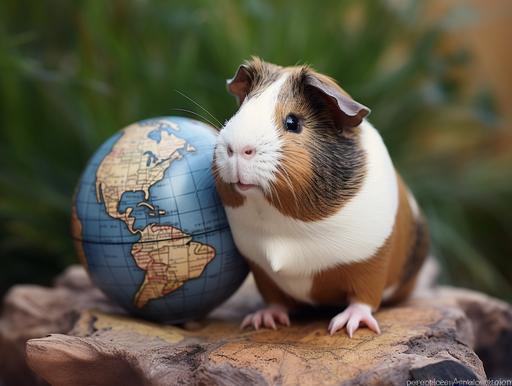 guinea pig with a mini globe, photo --ar 4:3