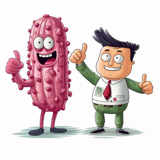 gut and probiotic as friends cartoon image and i want it in white background