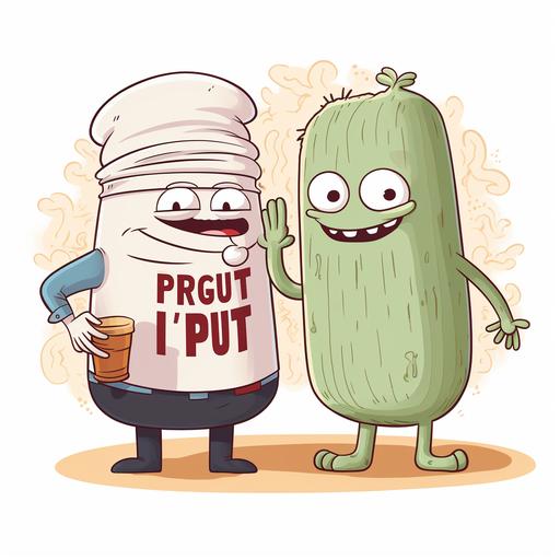 gut and probiotic as friends cartoon image and i want it in white background