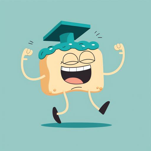 make an icon of a happy brain with arms and legs. Also the brain is wearing a graduation cap. Make it cartoon like.