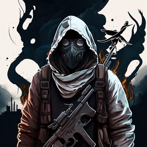 guy with hoode and ak-47 in hands acatar cartoon waring phantom mask avatar