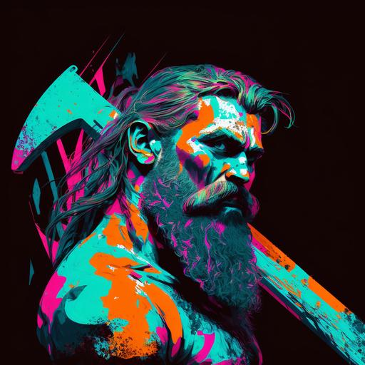 half dead viking with an axe , hot colours, mexican style, 16:9